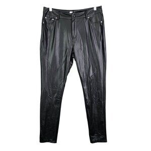 Womens Black Faux Leather Pants With Pockets Cotton Polyester Blend Size L